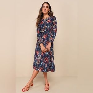 I. Madeline Garden Splendor Navy Blue Floral Print Dress (XS)